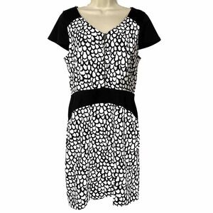 Andrew Marc New York Mini Dress Womens 12 Career Office Sheath Black White Print